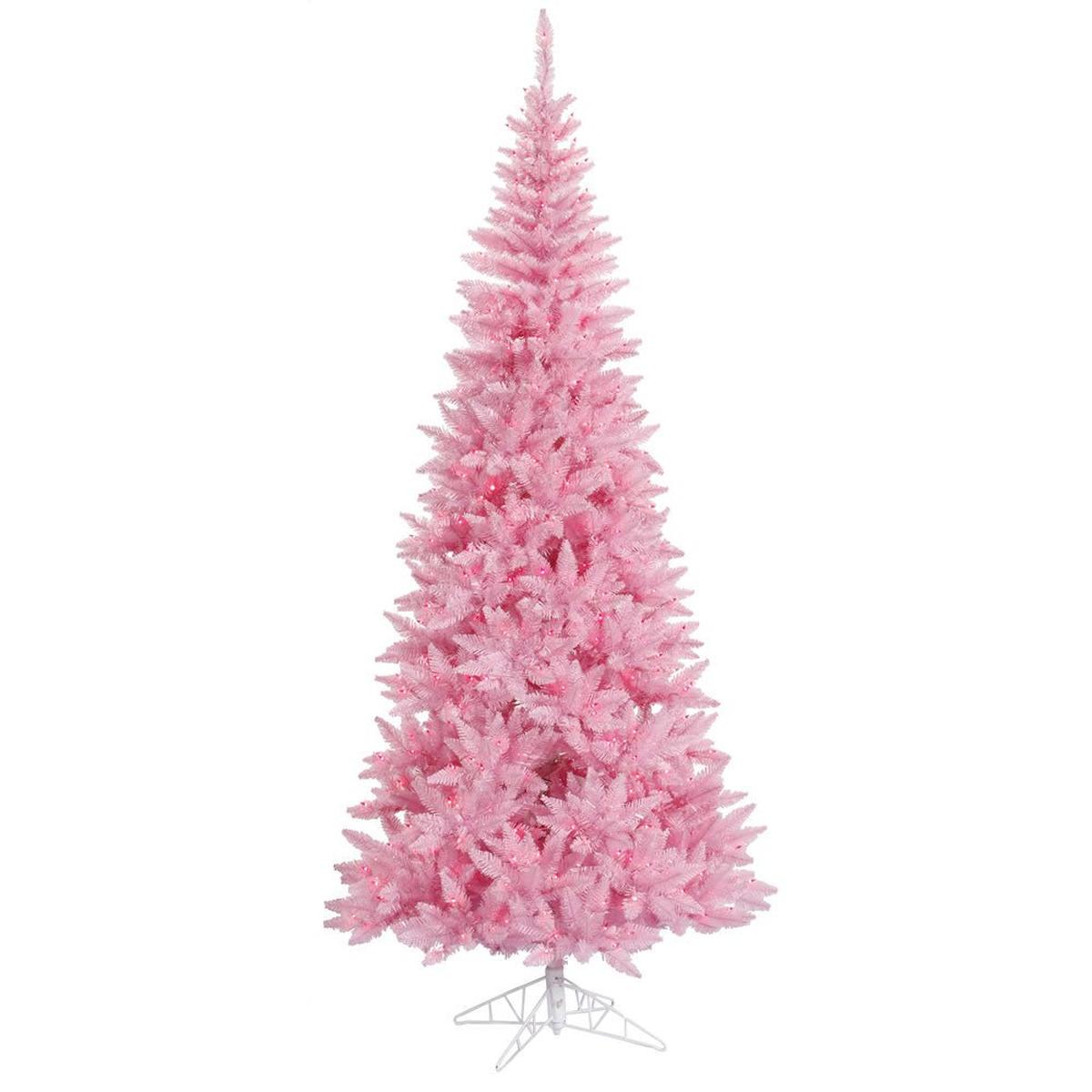 Shop For Vickerman 4.5' Pink Fir Slim Artificial Christmas Tree, Pink Dura - lit LED Lights at Michelle's aDOORable Creations