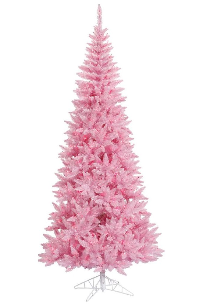 Vickerman 4.5' Pink Fir Slim Artificial Christmas Tree, Pink Dura-lit LED Lights - Michelle's aDOORable Creations - Christmas Tree