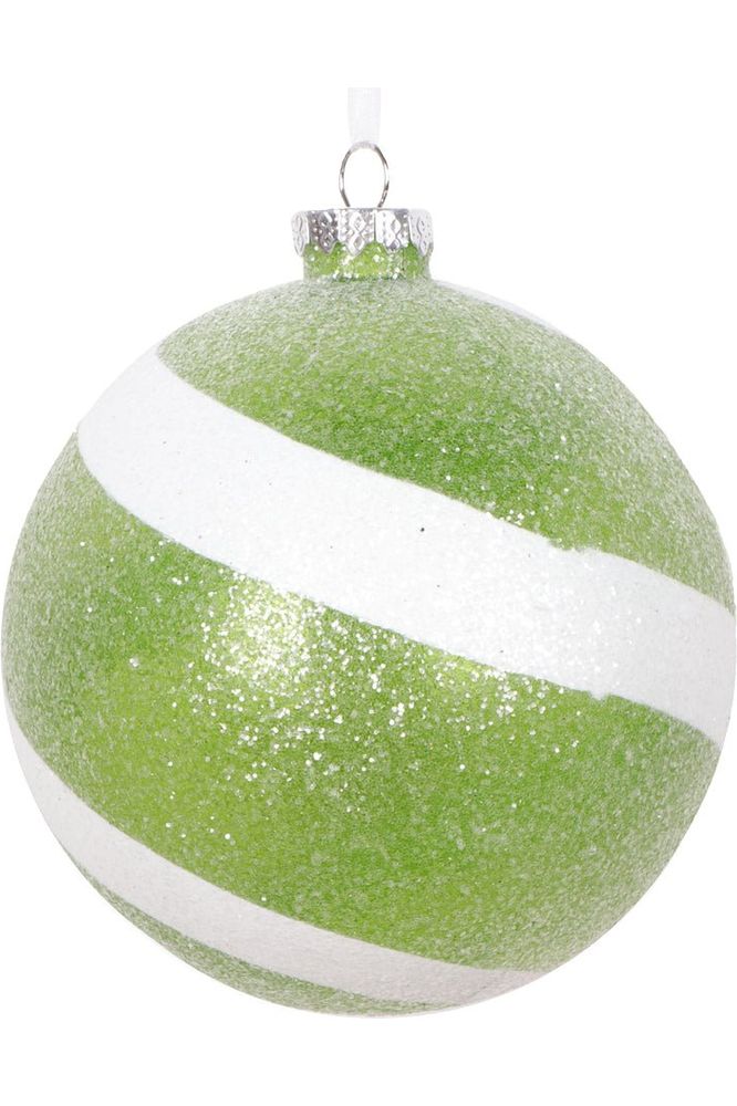 Vickerman 4.75" Lime and White Sugar Glitter Ball (Set of 3) - Michelle's aDOORable Creations - Holiday Ornaments
