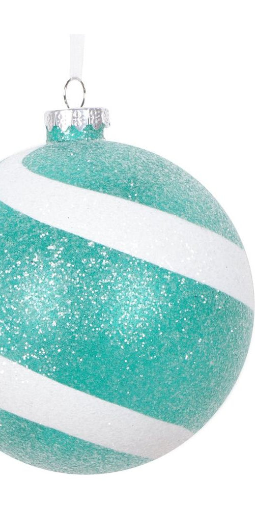 Vickerman 4.75" Teal and White Sugar Glitter Ball (Set of 3) - Michelle's aDOORable Creations - Holiday Ornaments
