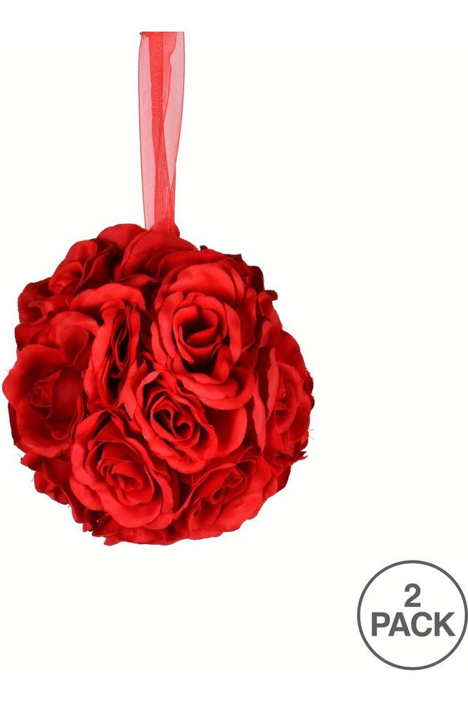 Shop For Vickerman 6" Artificial Red Rose Ball (Pack of 2) FA191403