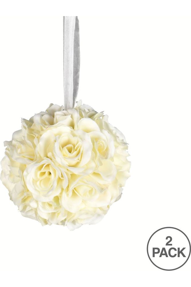 Vickerman 6" Artificial White Rose Ball (Pack of 2) - Michelle's aDOORable Creations - Seasonal & Holiday Decorations
