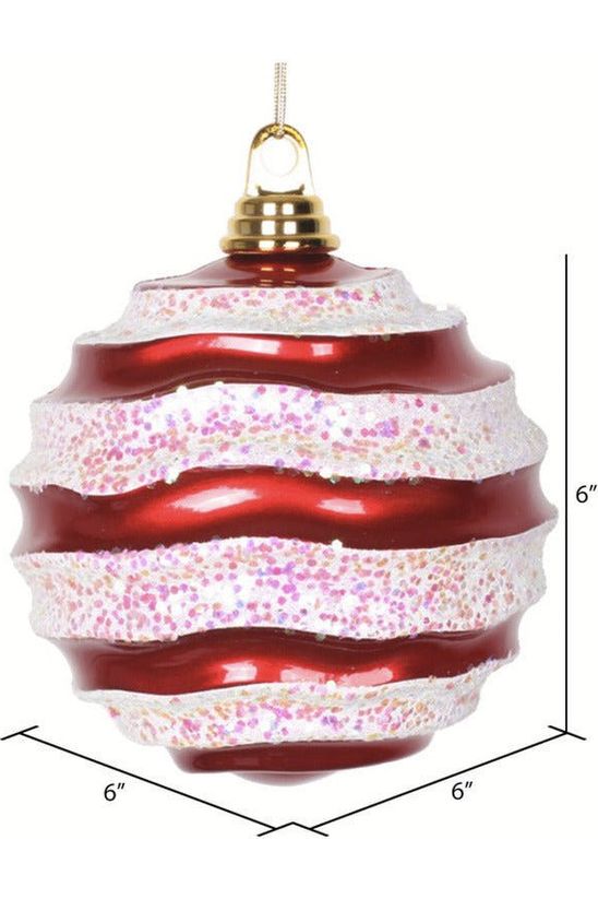 Shop For Red - White Candy Glitter Wave Ball Ornament at Michelle's aDOORable Creations