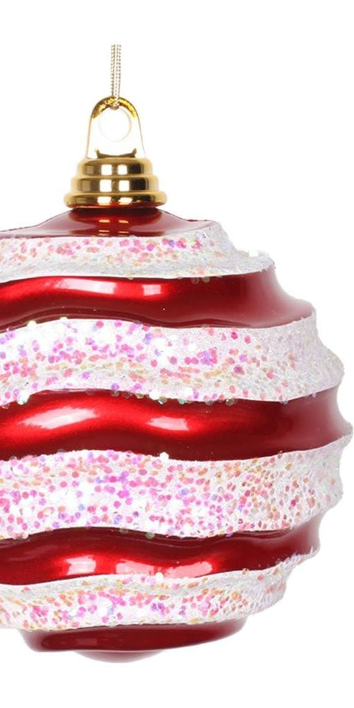 Vickerman 6" Red-White Candy Glitter Wave Ball - Michelle's aDOORable Creations - Holiday Ornaments