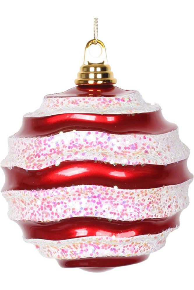 Shop For Vickerman 6" Red-White Candy Glitter Wave Ball M132073