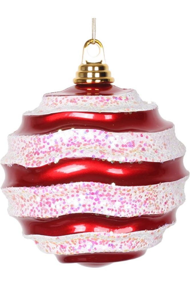 Shop For Red - White Candy Glitter Wave Ball Ornament at Michelle's aDOORable Creations