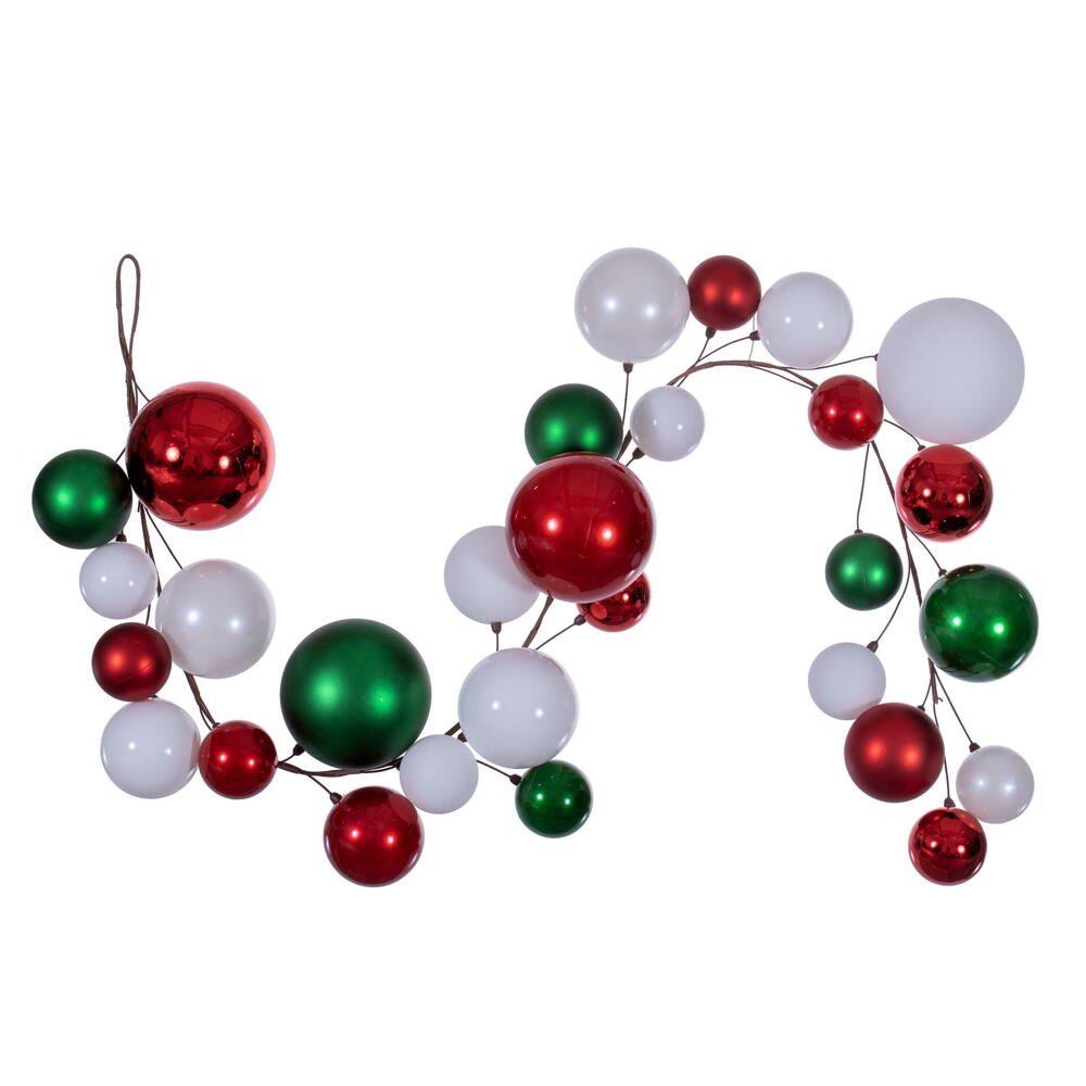 Shop For Vickerman 6' White Red Green Large Ball Branch Garland at Michelle's aDOORable Creations