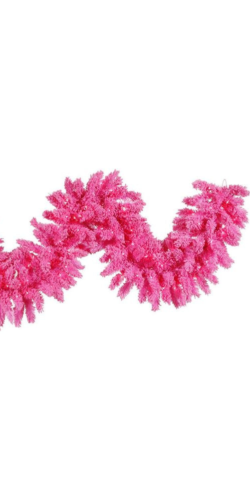Vickerman 9' Flocked Pink Garland Dura-Lit with 100 LED Pink Lights - Michelle's aDOORable Creations - Garland
