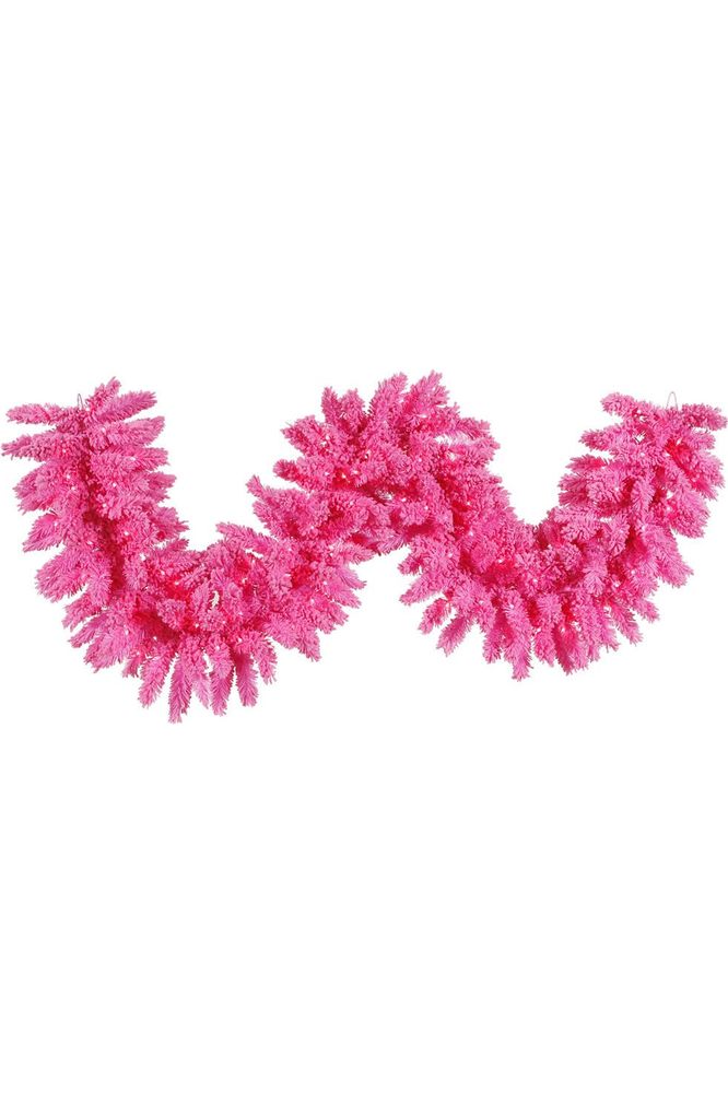 Vickerman 9' Flocked Pink Garland Dura-Lit with 100 LED Pink Lights - Michelle's aDOORable Creations - Garland