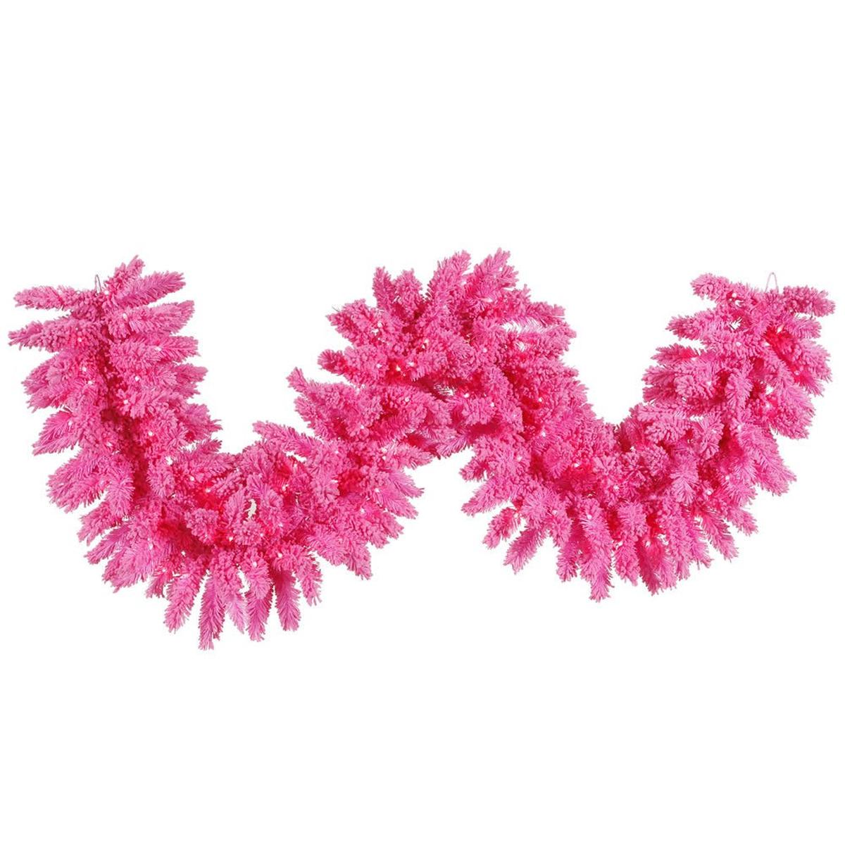 Shop For 9' Flocked Pink Garland with 100 LED Pink Lights at Michelle's aDOORable Creations