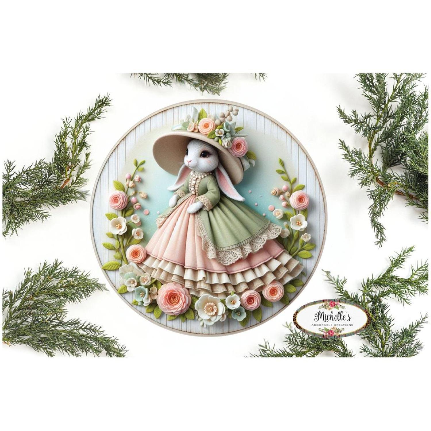 Shop For Victorian Easter Bunny Floral Sign at Michelle's aDOORable Creations