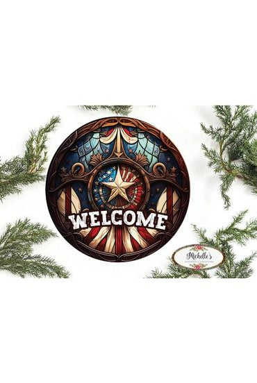 Shop For Vintage American Flag Faux Stained Glass Sign - Wreath Enhancement