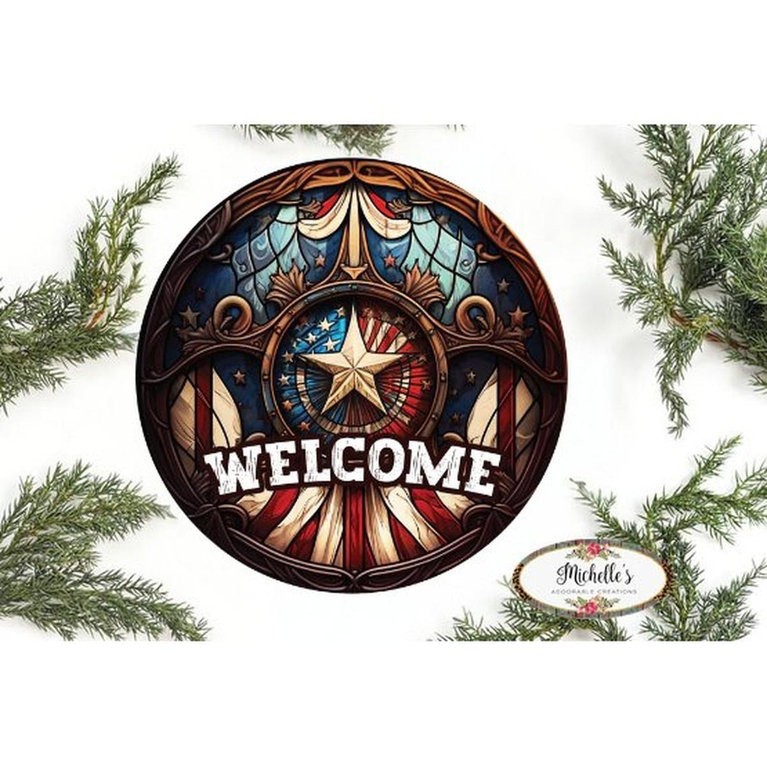 Shop For Vintage American Flag Faux Stained Glass Sign at Michelle's aDOORable Creations