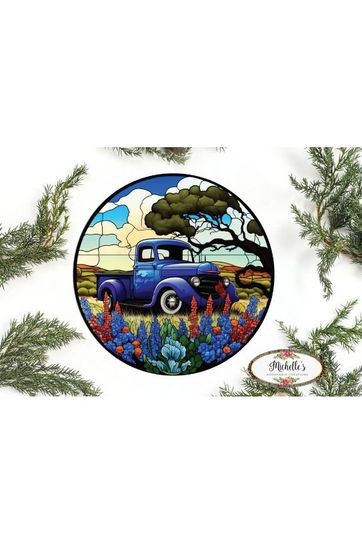 Shop For Vintage Blue Truck Blue Bonnets Sign - Wreath Enhancement