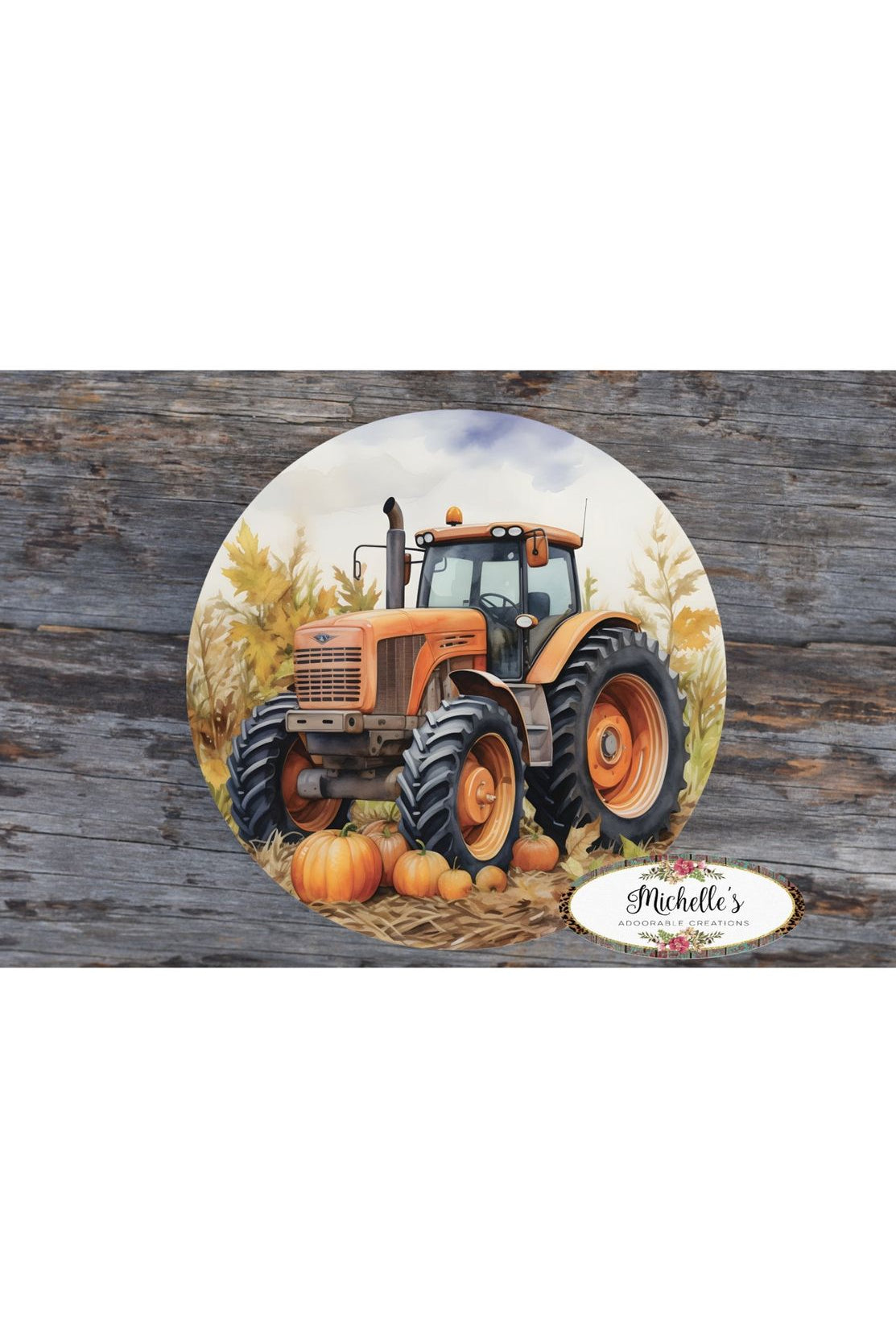 Vintage Orange Fall Tractor Sign - Wreath Enhancement - Michelle's aDOORable Creations - Signature Signs