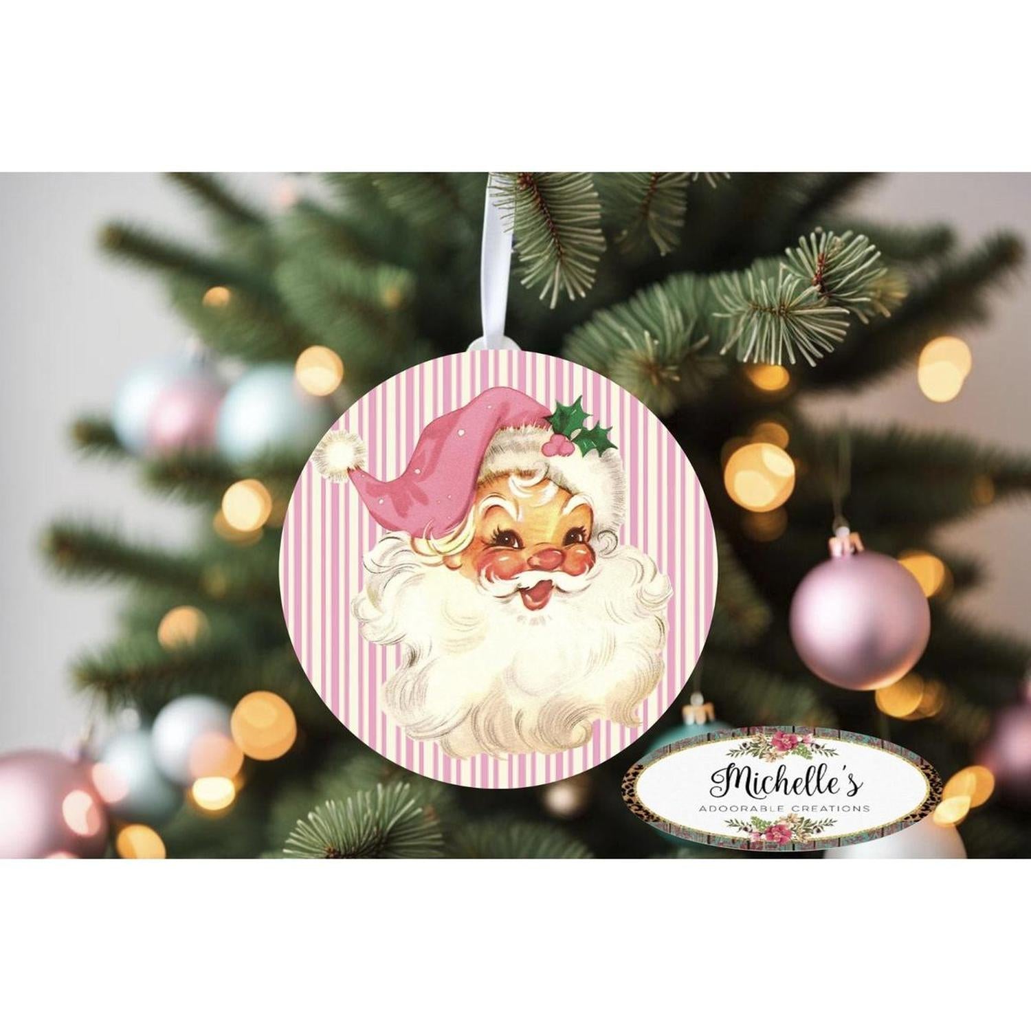 Vintage Pink Santa Christmas Sign