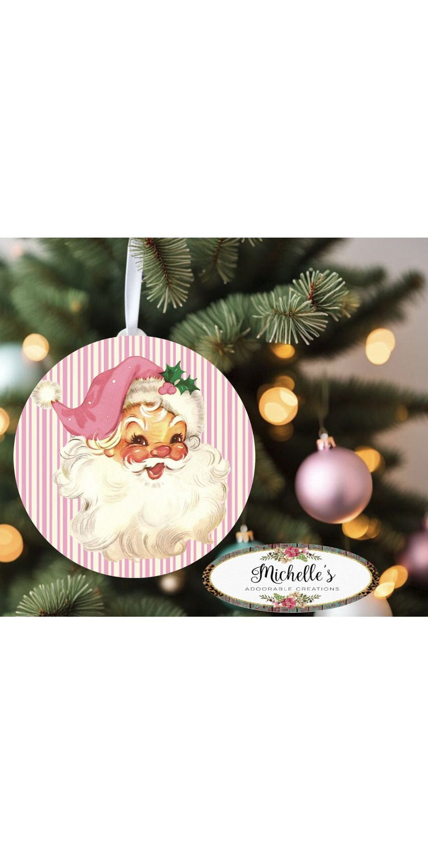 Vintage Pink Santa Christmas Sign - Wreath Enhancement - Michelle's aDOORable Creations - Signature Signs