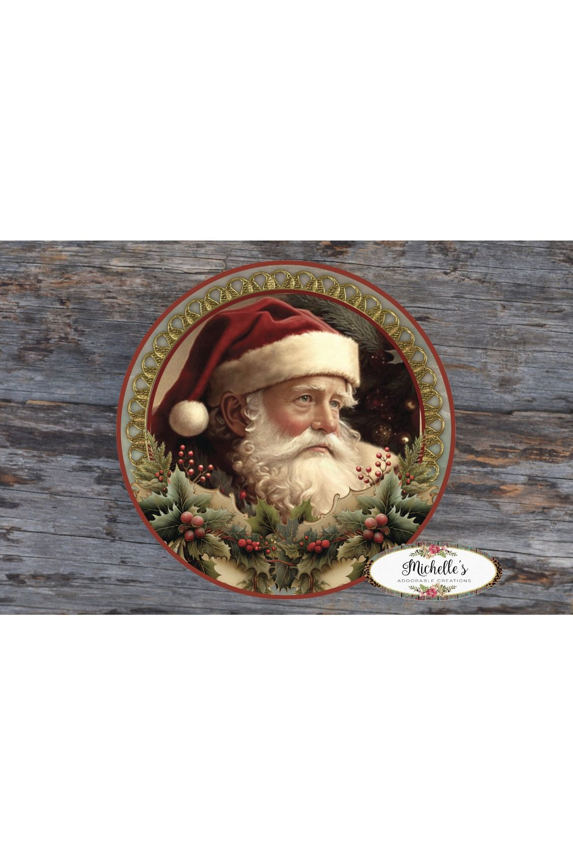 Shop For Vintage Victoria Santa Holly Sign - Wreath Enhancement