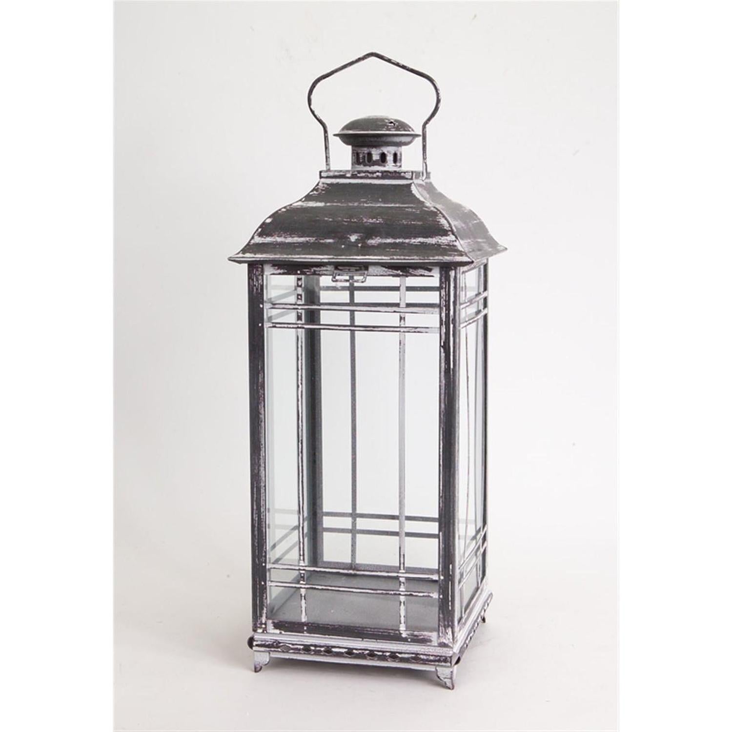 Weathered Graphite Grey Metal and Glass Lanterns (Set of 3)