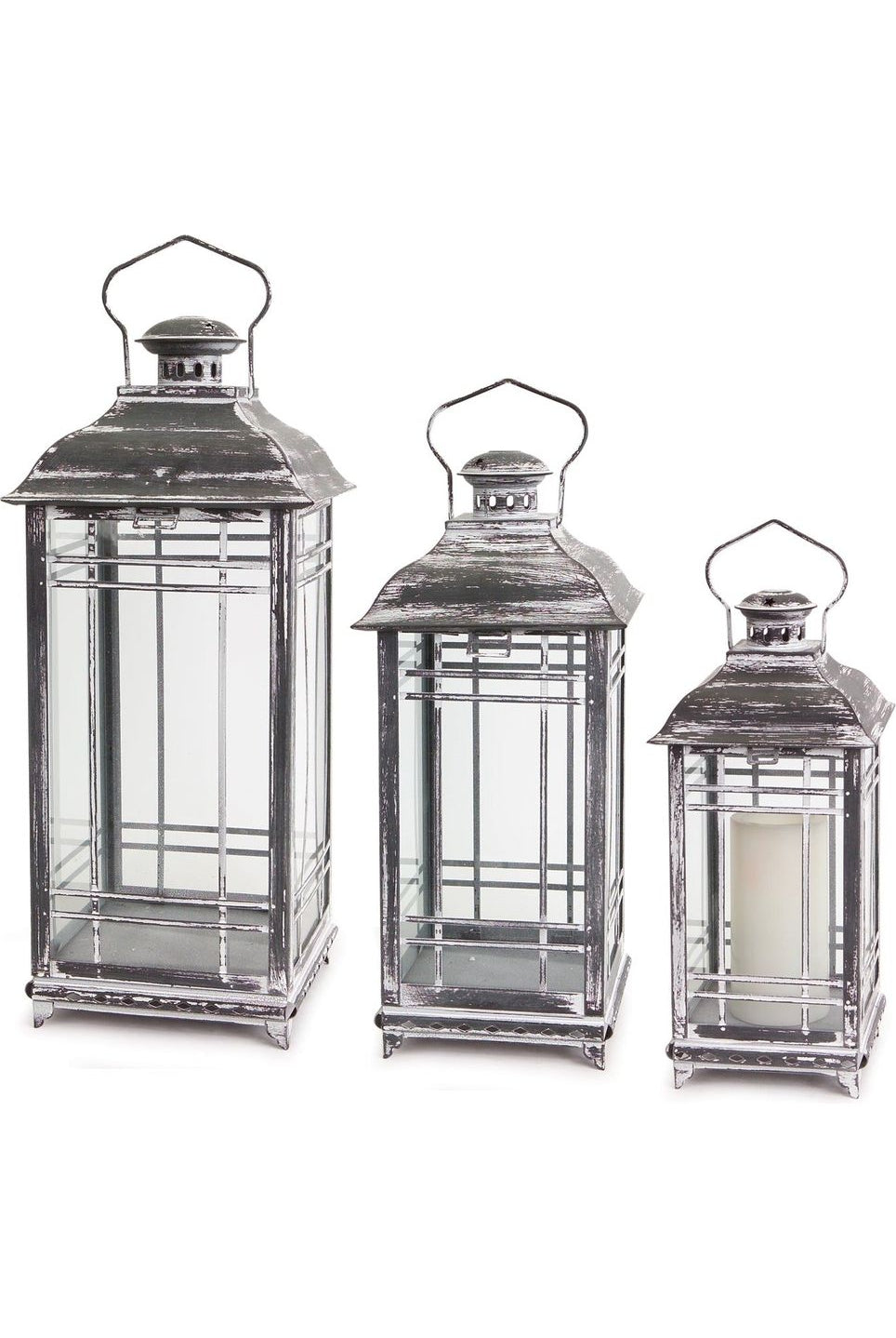 Shop For Weathered Graphite Grey Metal and Glass Lanterns (Set of 3) 53264