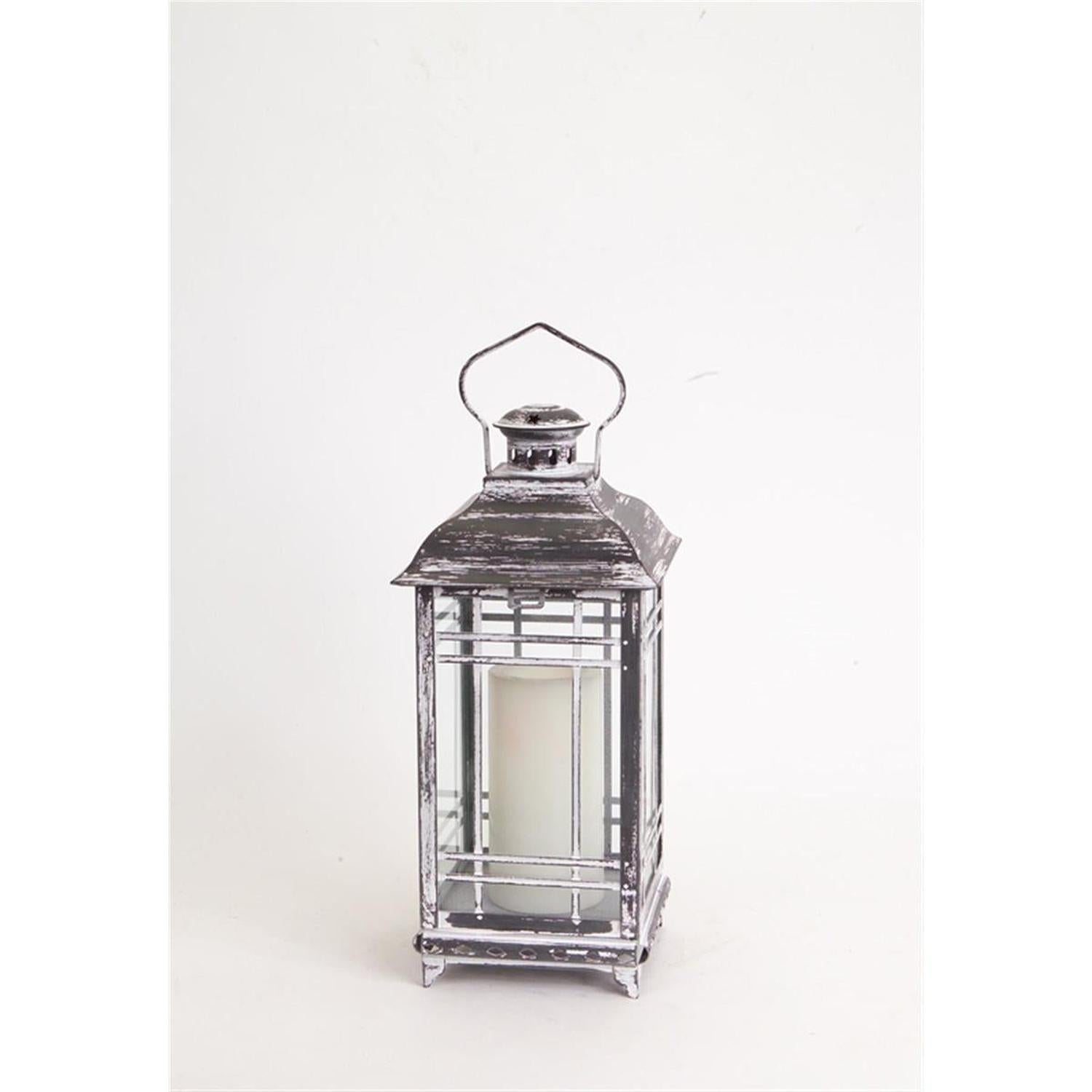 Weathered Graphite Grey Metal and Glass Lanterns (Set of 3)