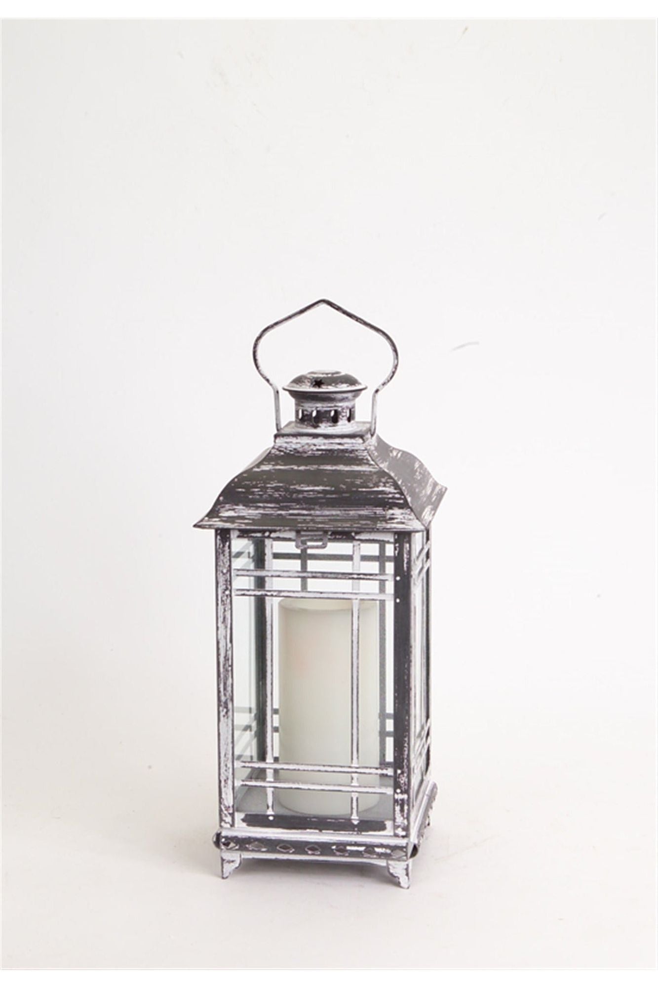 Weathered Graphite Grey Metal and Glass Lanterns (Set of 3) - Michelle's aDOORable Creations - Lantern