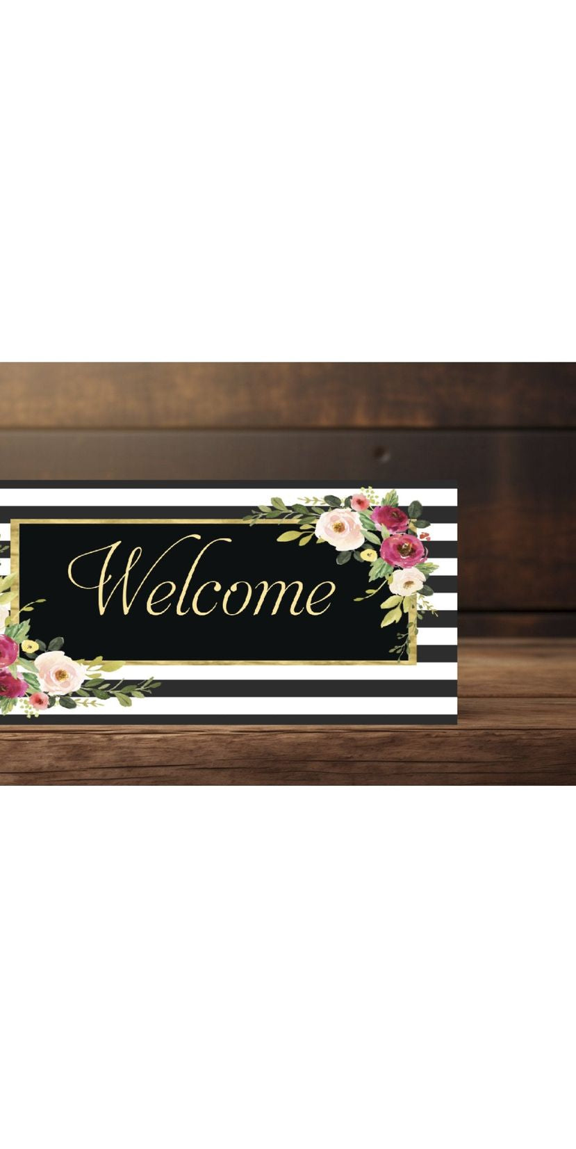 Welcome Black White Floral Elegant Sign - Wreath Enhancement - Michelle's aDOORable Creations - Wreath Enhancement