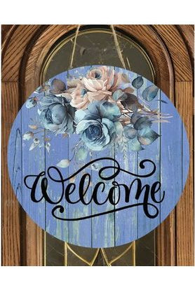 Shop For Welcome Blue Floral Round Sign - Wreath Enhancement