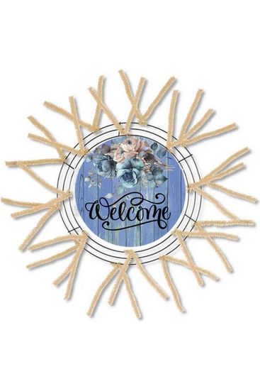 Welcome Blue Floral Round Sign - Wreath Enhancement - Michelle's aDOORable Creations - Signature Signs