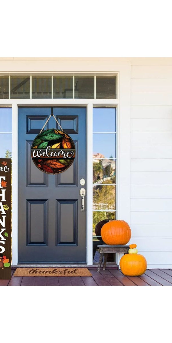 Welcome Fall Leaves Sign - Wreath Accent Sign - Michelle's aDOORable Creations - Signature Signs