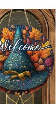 Welcome Fall Witch Hat Sign - Wreath Accent Sign - Michelle's aDOORable Creations - Signature Signs