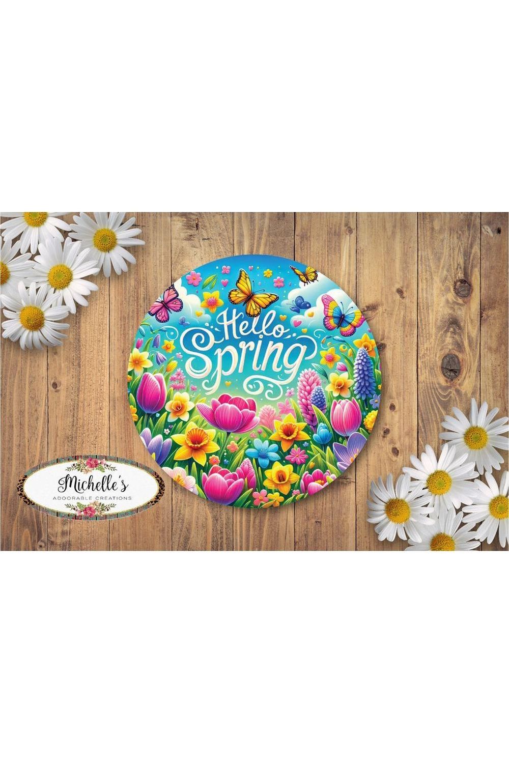 Shop For Welcome Hello Spring Bright Tulip Sign at Michelle's aDOORable Creations