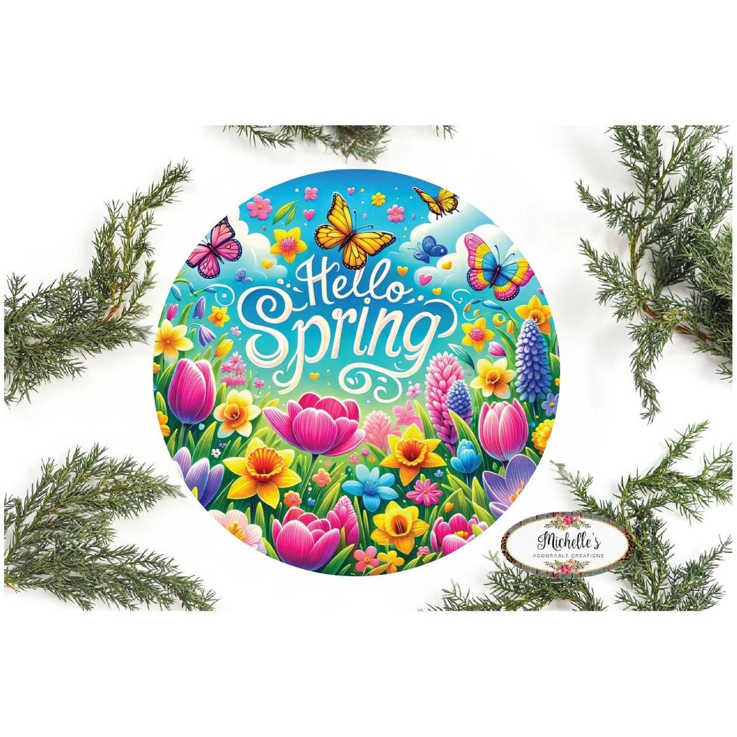 Welcome Hello Spring Bright Tulip Sign