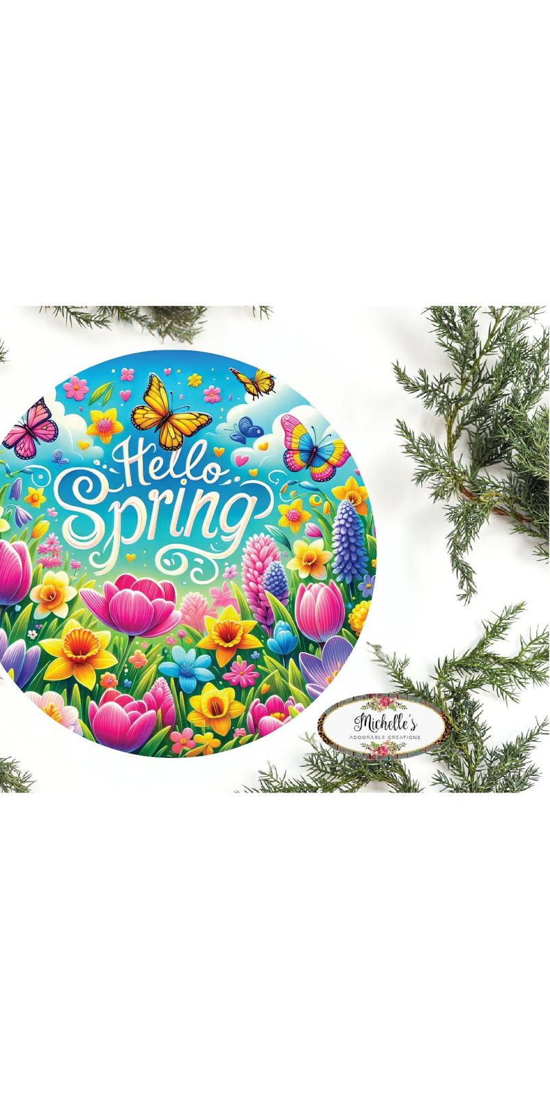 Welcome Hello Spring Bright Tulip Sign - Michelle's aDOORable Creations - Signature Signs