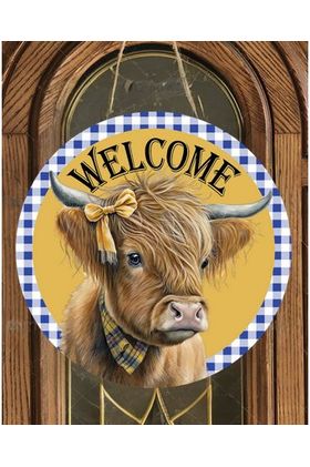 Shop For Welcome Highland Cow Round Sign - Wreath Enhancement
