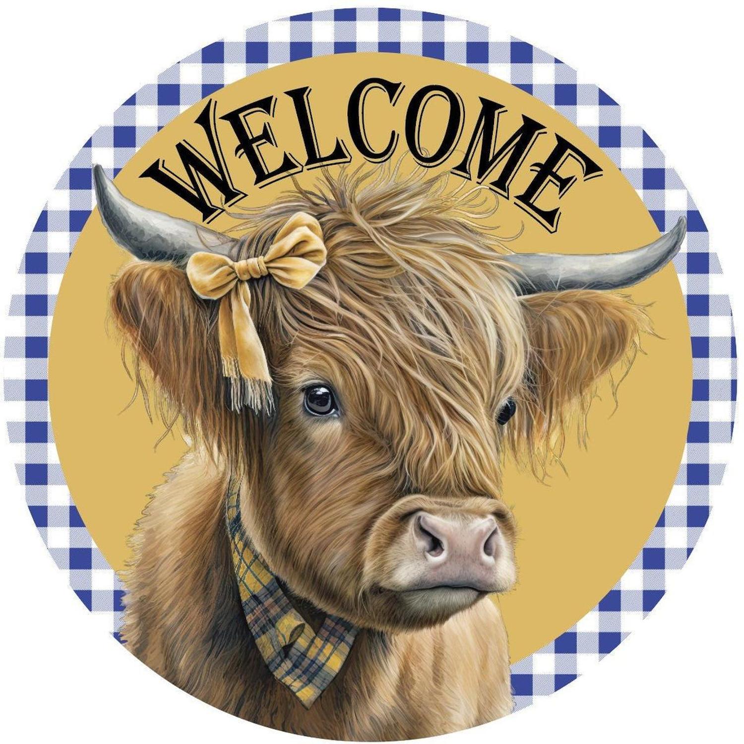 Welcome Highland Cow Round Sign