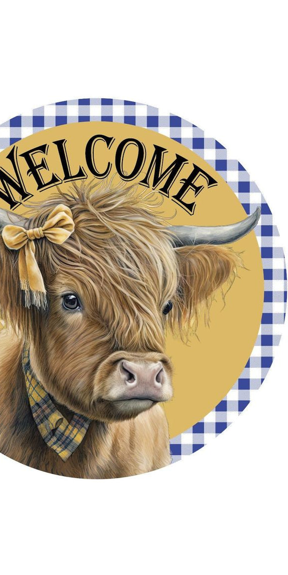 Welcome Highland Cow Round Sign - Wreath Enhancement - Michelle's aDOORable Creations - Signature Signs