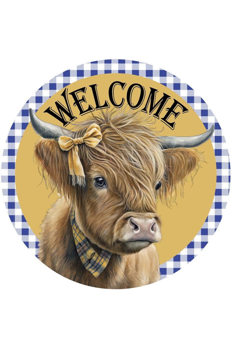 Welcome Highland Cow Round Sign - Wreath Enhancement - Michelle's aDOORable Creations - Signature Signs