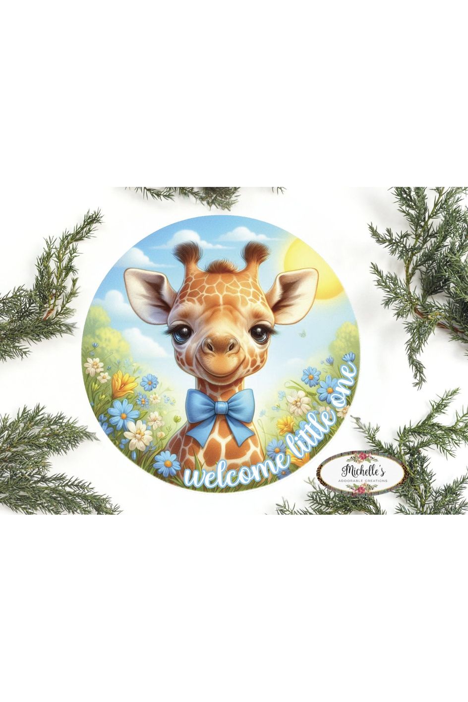 Welcome Little One Giraffe: Baby Boy - Michelle's aDOORable Creations - Signature Signs
