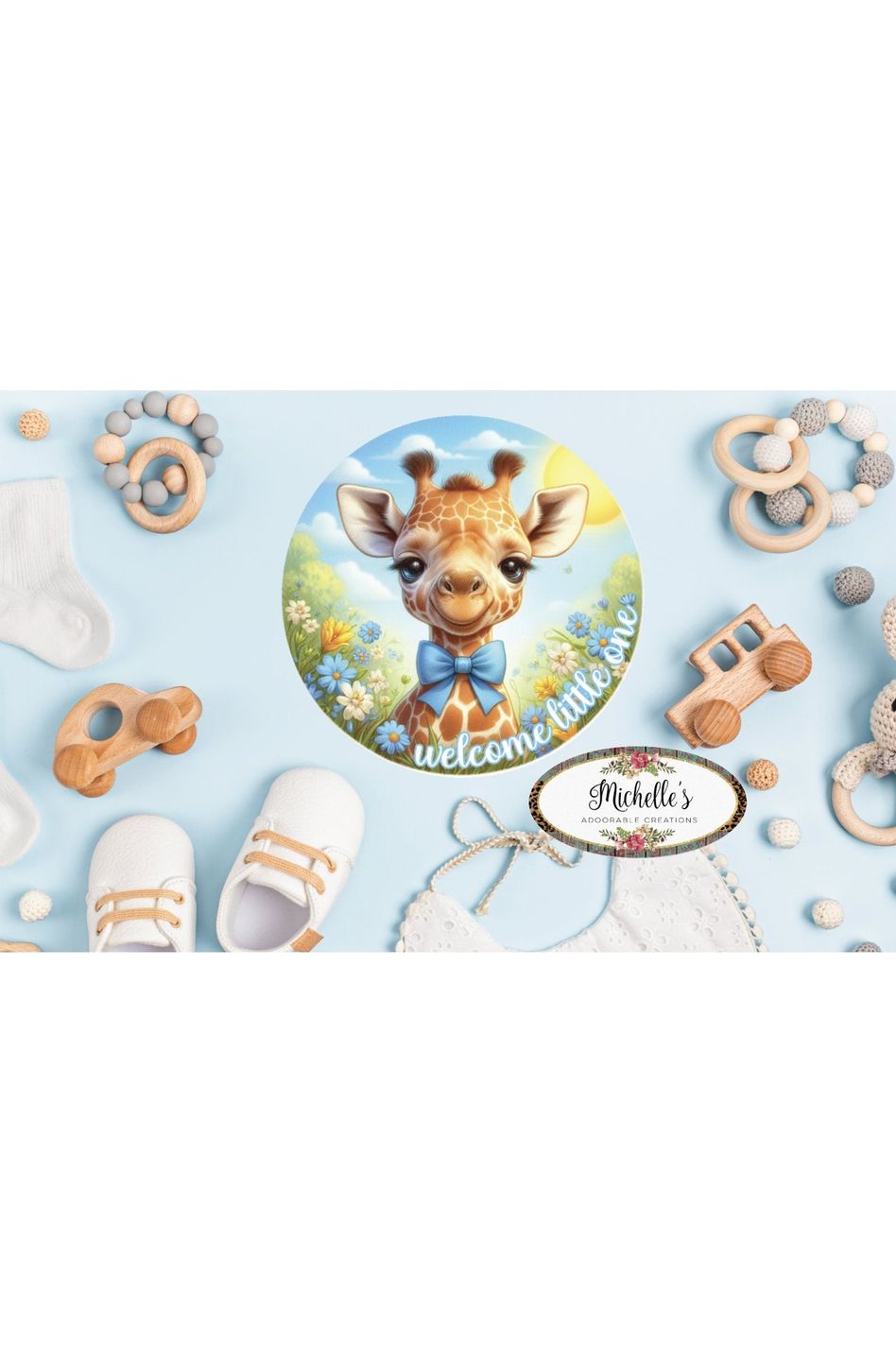 Welcome Little One Giraffe: Baby Boy - Michelle's aDOORable Creations - Signature Signs