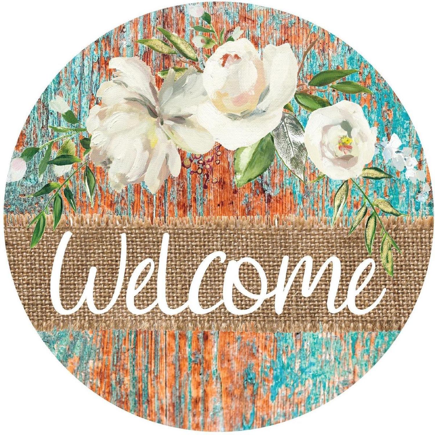 Welcome Round Floral Rustic Sign