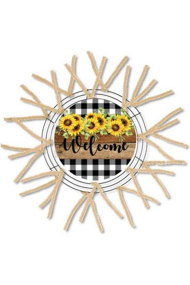 Welcome Rustic Sunflower Round Sign - Wreath Enhancement - Michelle's aDOORable Creations - Signature Signs