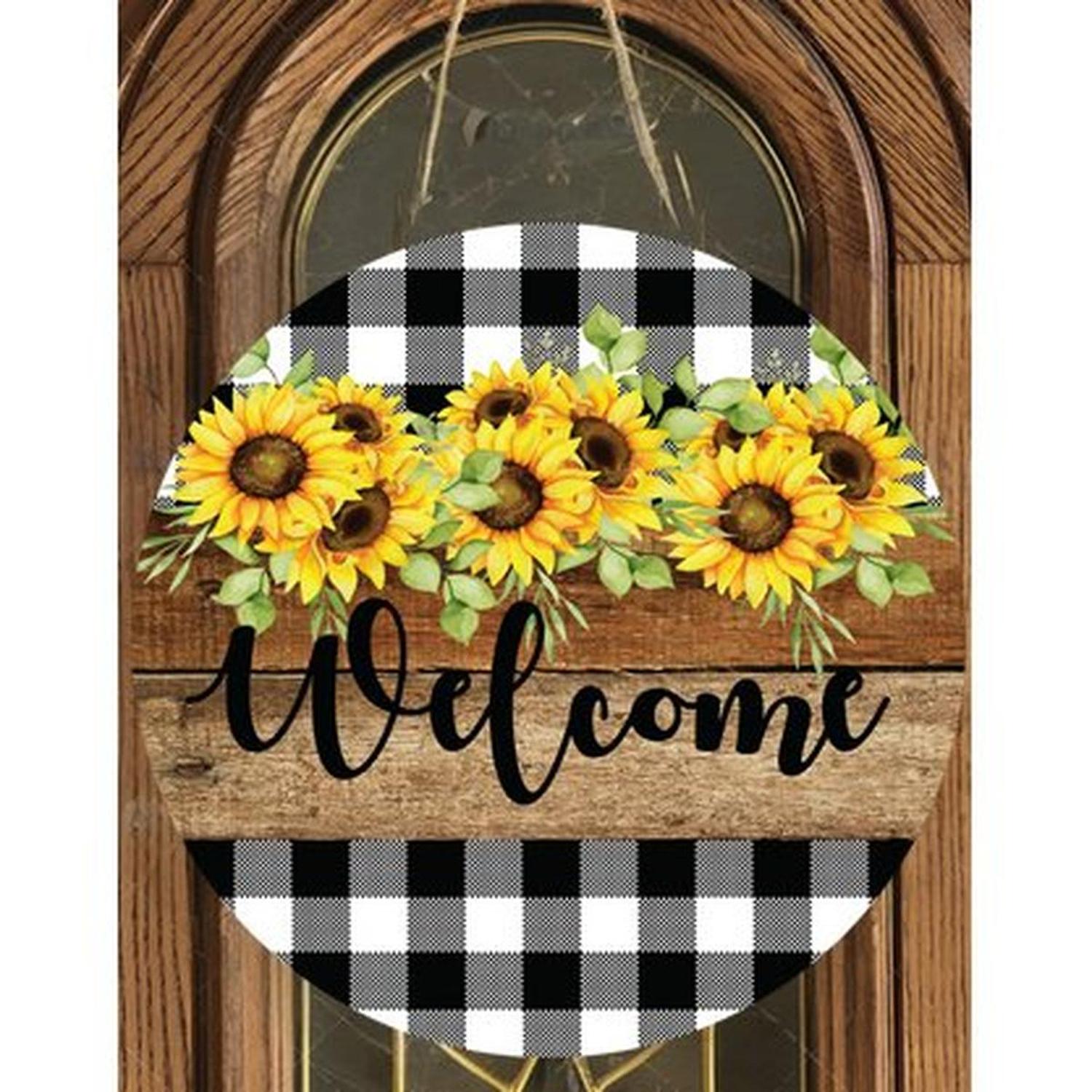 Welcome Rustic Sunflower Round Sign