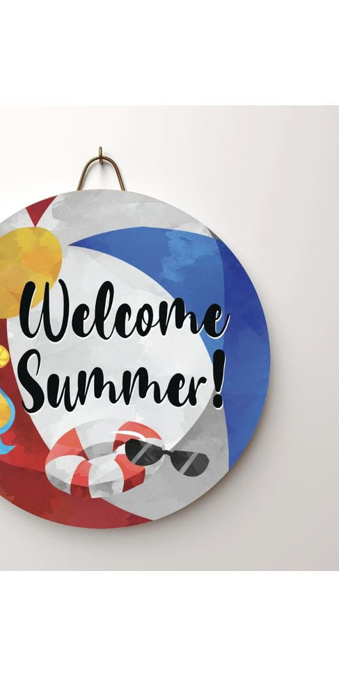 Welcome Summer Beach Ball Round Sign - Wreath Enhancement - Michelle's aDOORable Creations - Signature Signs