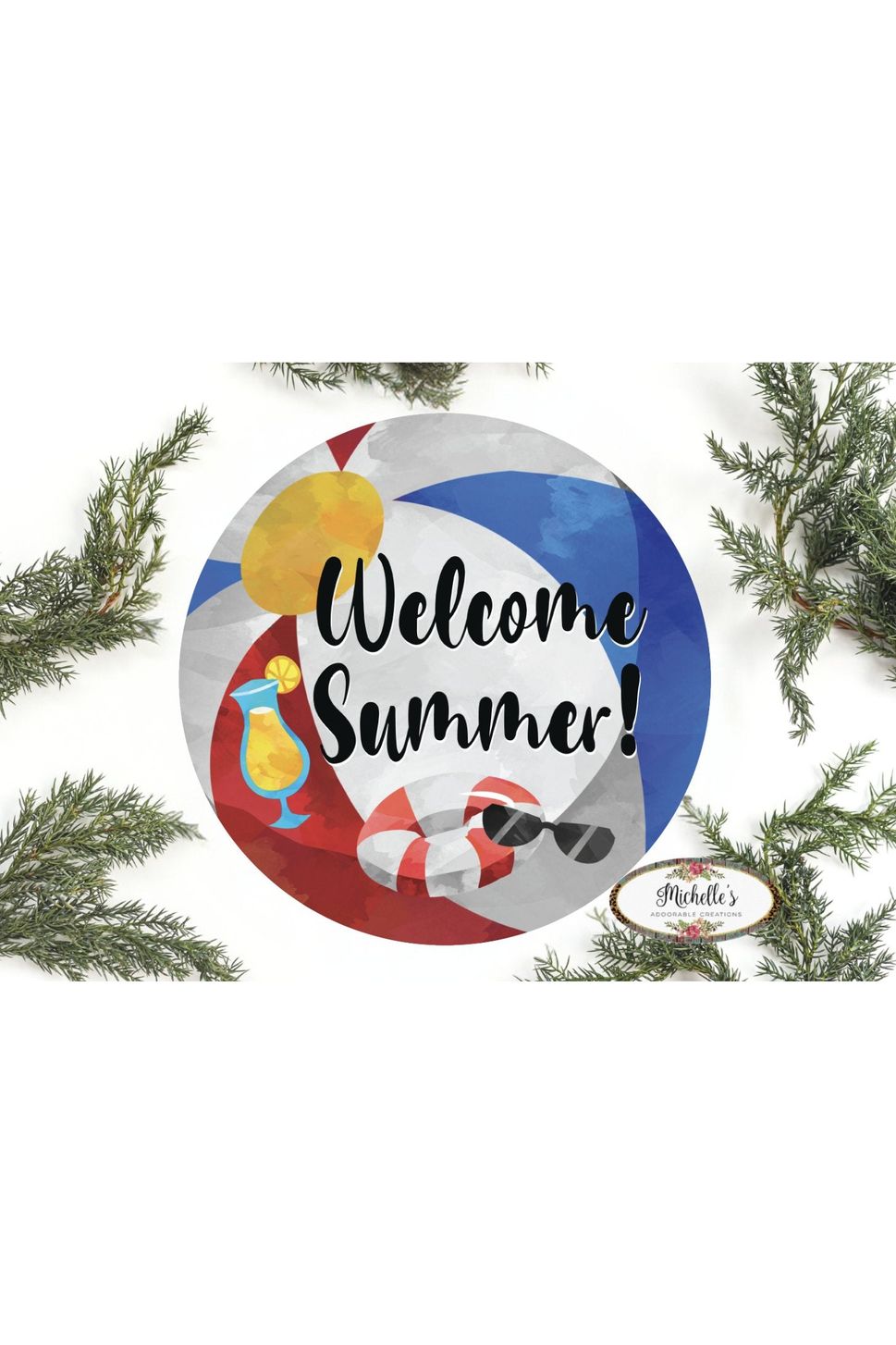 Shop For Welcome Summer Beach Ball Round Sign - Wreath Enhancement