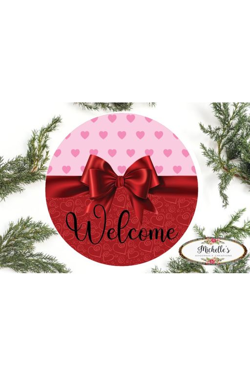 Shop For Welcome Valentine Red Bow Hearts Sign - Wreath Enhancement at Michelle's aDOORable Creations