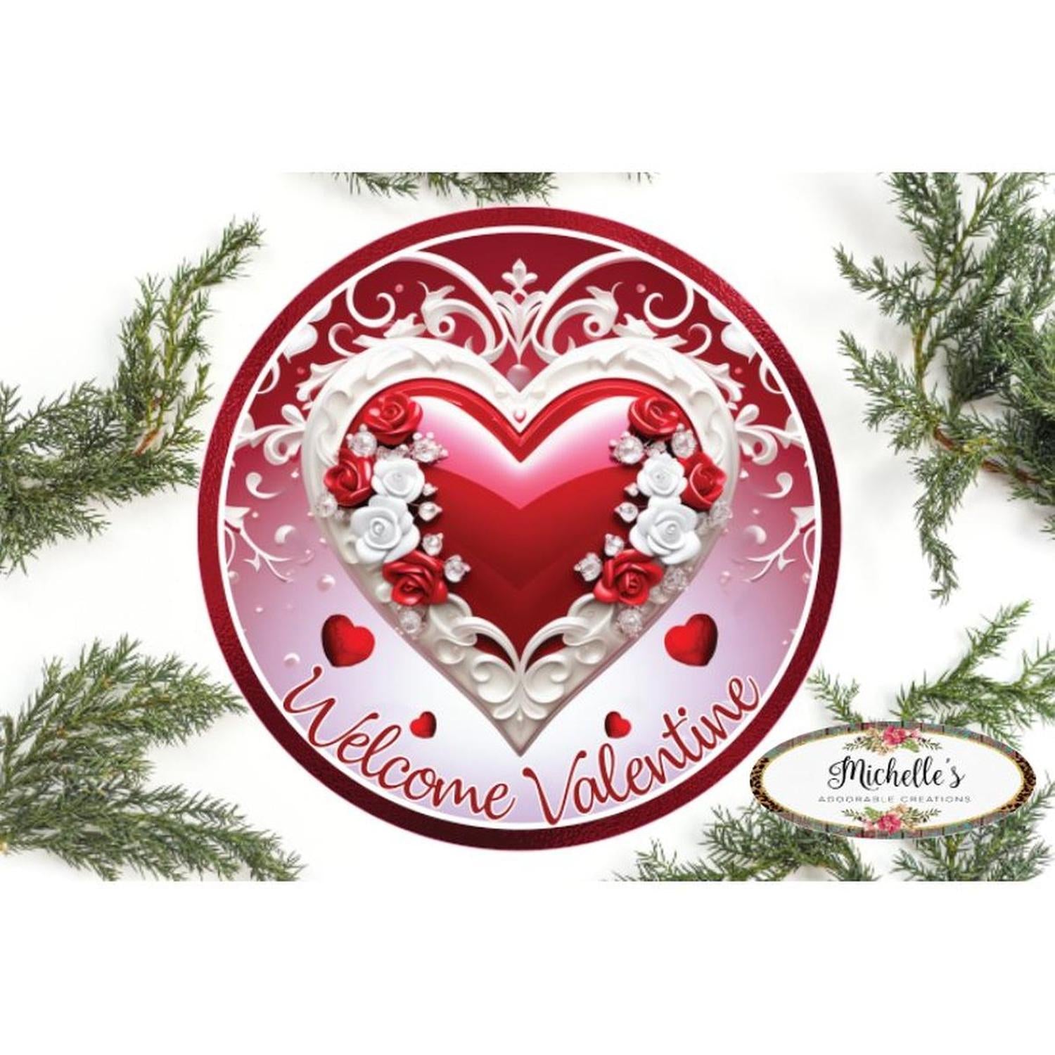 Shop For Welcome Valentine White Heart Round Sign - Wreath Enhancement at Michelle's aDOORable Creations