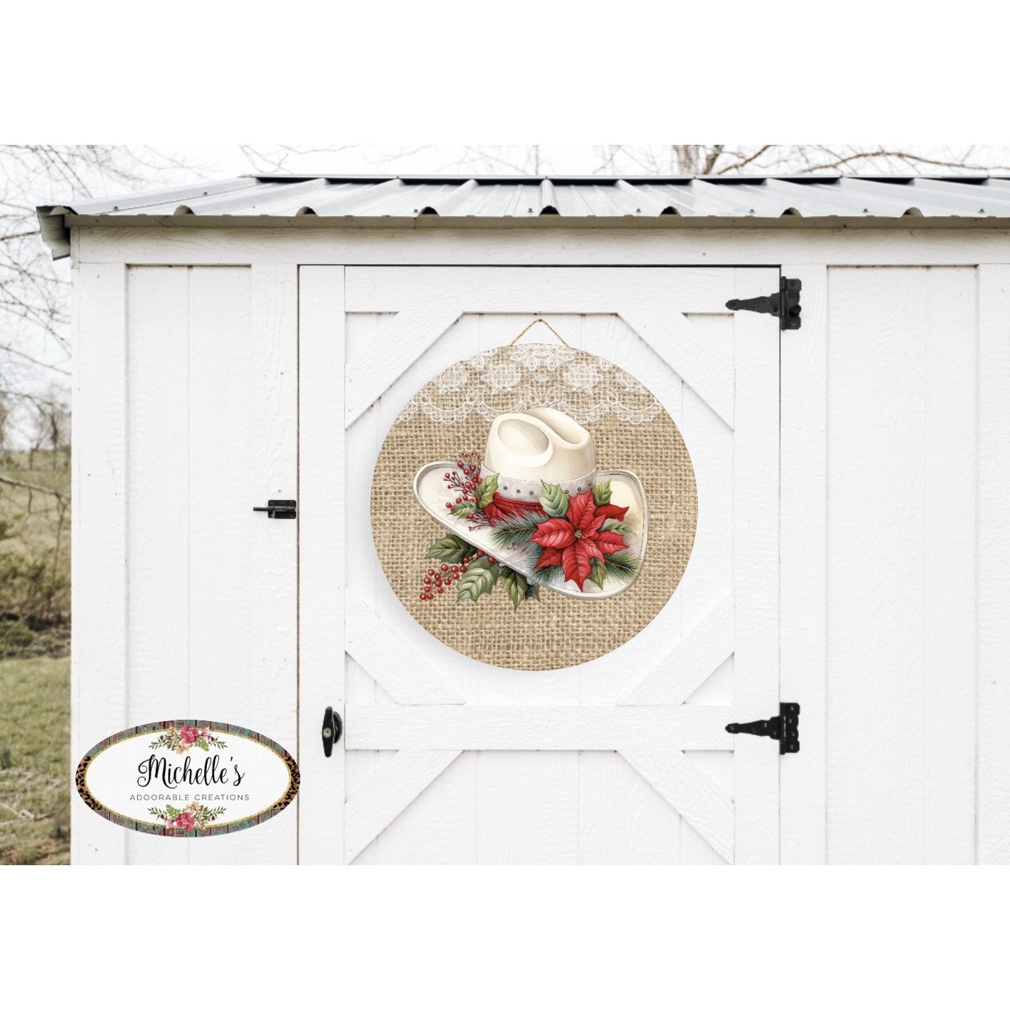 Shop For Western Christmas Hat Sign - Wreath Enhancement at Michelle's aDOORable Creations