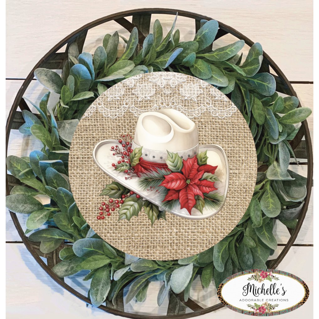 Shop For Western Christmas Hat Sign - Wreath Enhancement at Michelle's aDOORable Creations