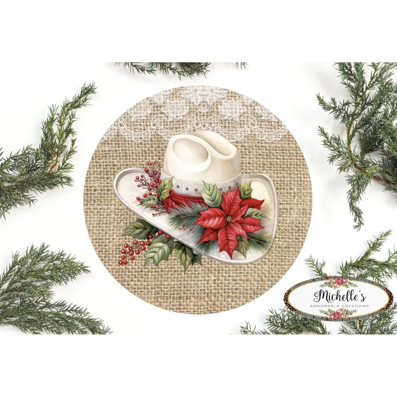 Shop For Western Christmas Hat Sign - Wreath Enhancement at Michelle's aDOORable Creations
